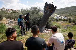 A missile in the ground in the West Bank on Tuesday, amid the war between Israel, the US, Iran and Hezbollah